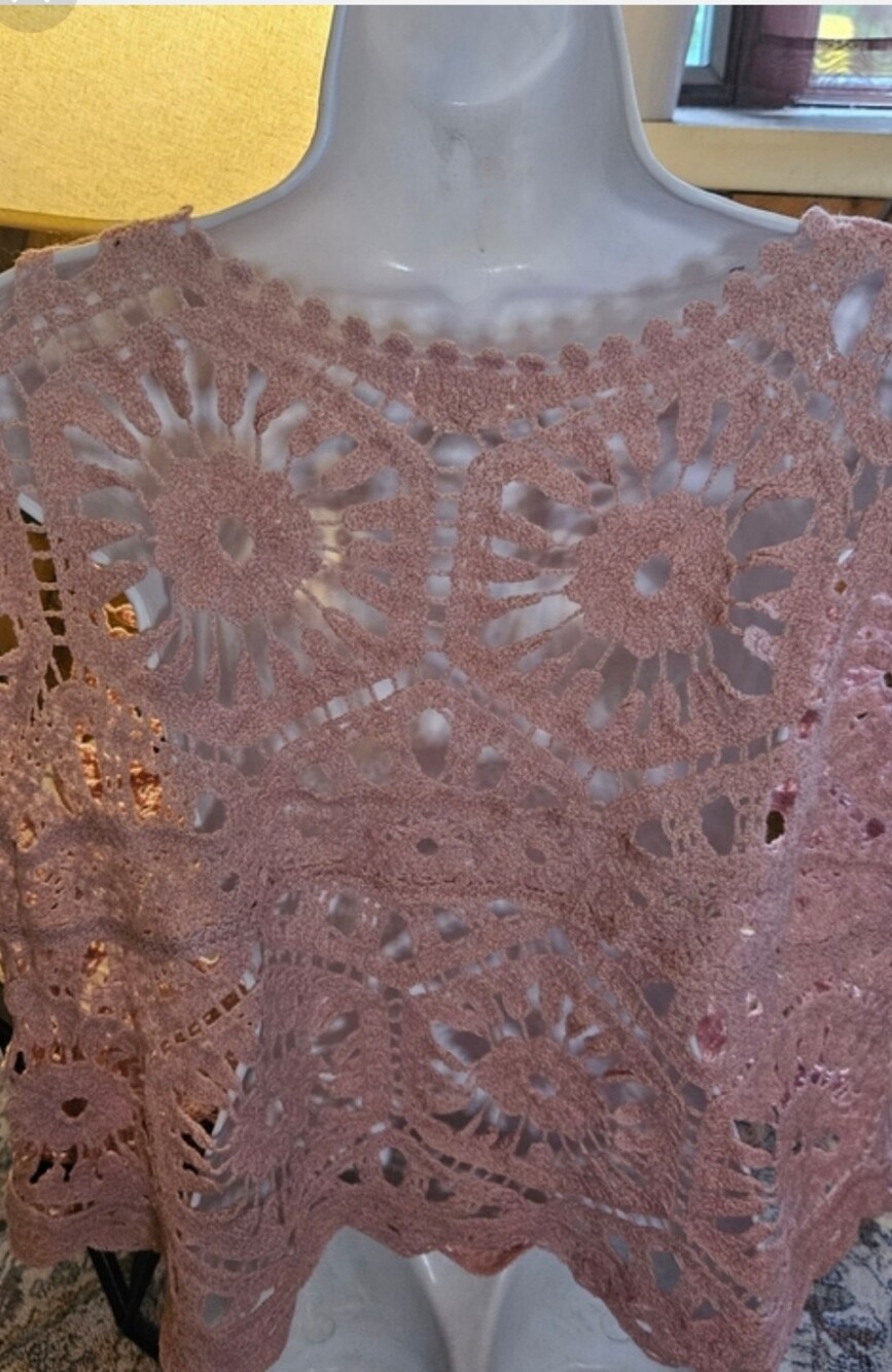 POL Dusty Rose Crochet Lace Knit Vest Top One Size Boho Cottagecore Festival - Picture 3 of 9